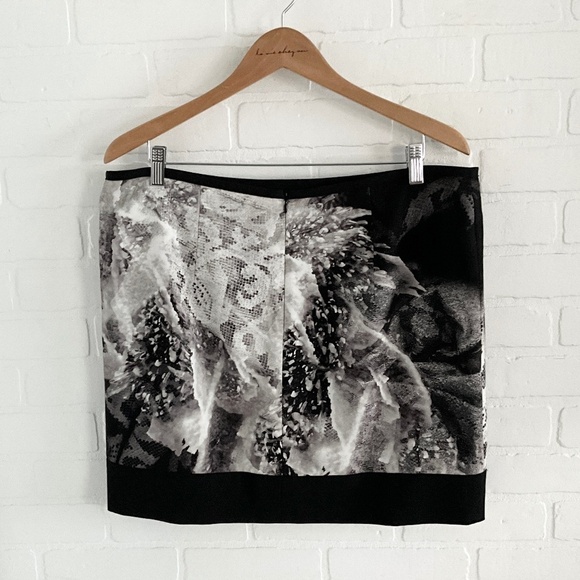 Luisa Cerano Mini Skirt Snake/Lace/Floral Watercolor Abstract Mixed print Sz 14 - Picture 2 of 10